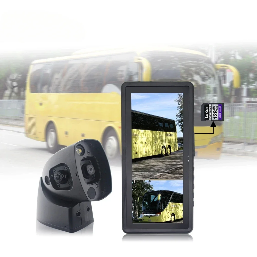 12.3 HD 2 Split Monitor Side Camera Mirror System Bus Side View Up Down Blind Spot Detection Dual Lens AHD Camera For Bus Truck