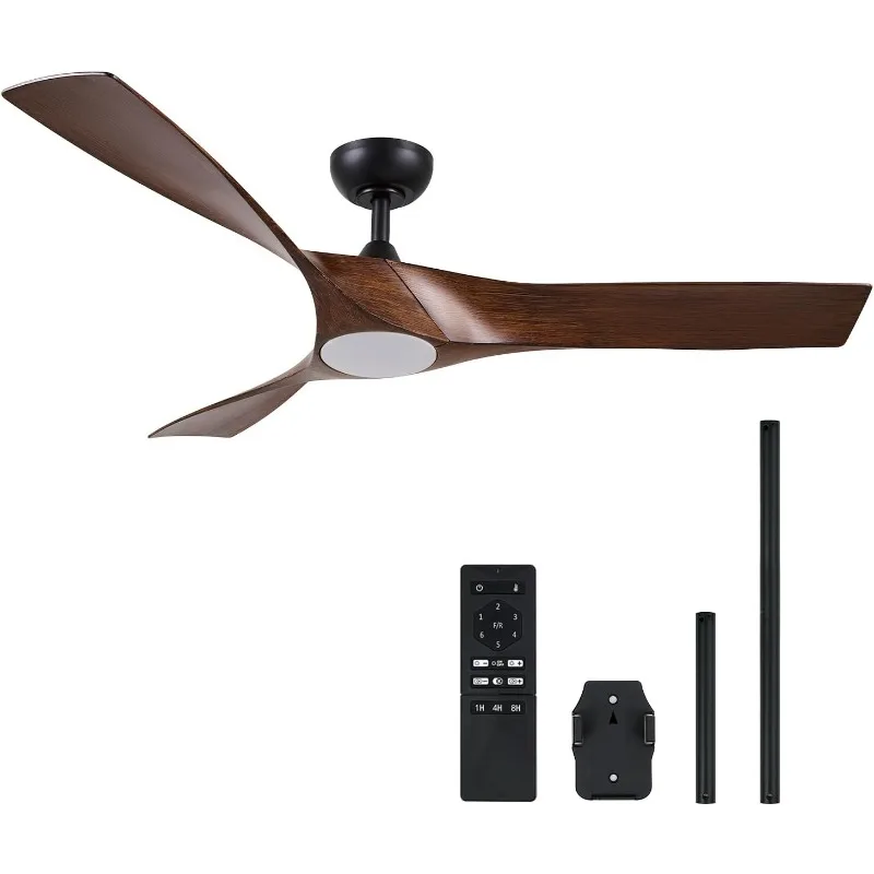 Ceiling Fan with Light and Remote Control, 52 Inch Modern Fan with 3 Blades Noiseless DC Motor for Bedroom, Living Room,Walnut