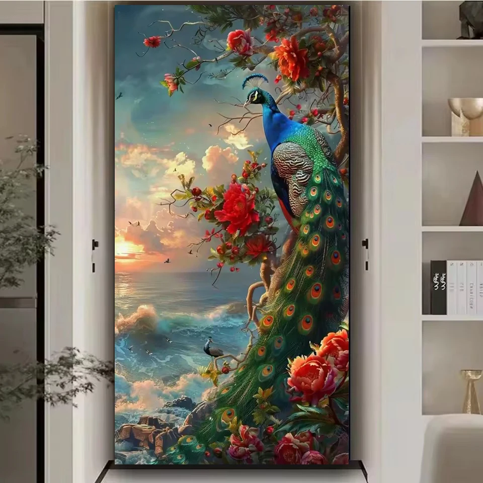 2025 جديد 5d diy الماس مجموعات الطلاء حجم كبير كامل مربع الحفر المستديرة-الطاووس البحر المشهد ، الماس الفسيفساء ديكور المنزل هدية #2