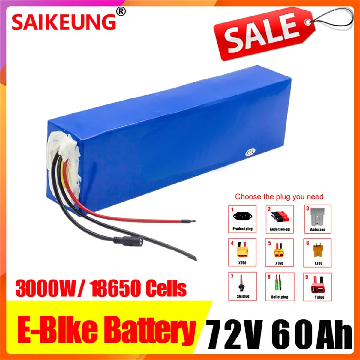 72v battery Electric Bicycle Conversion Kit 20 30ah 40 50ah 60ah 3000w Li-ion Pack Bike Motor Scooter Ebike Battery with Charger