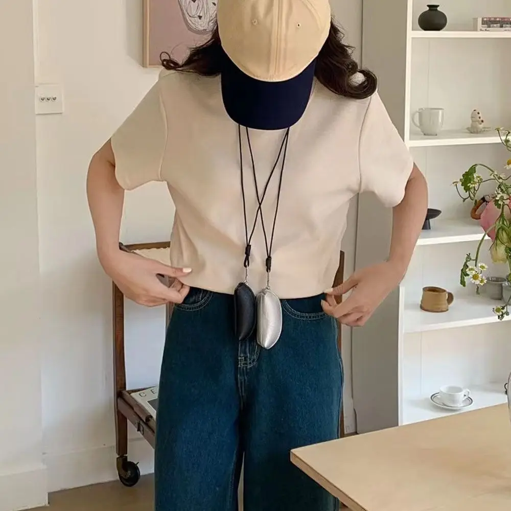 Creative Gift PU Leather Coin Purse with Long Strap Candy Color Sweater Chain Necklace Wearing Key Bag Necklace