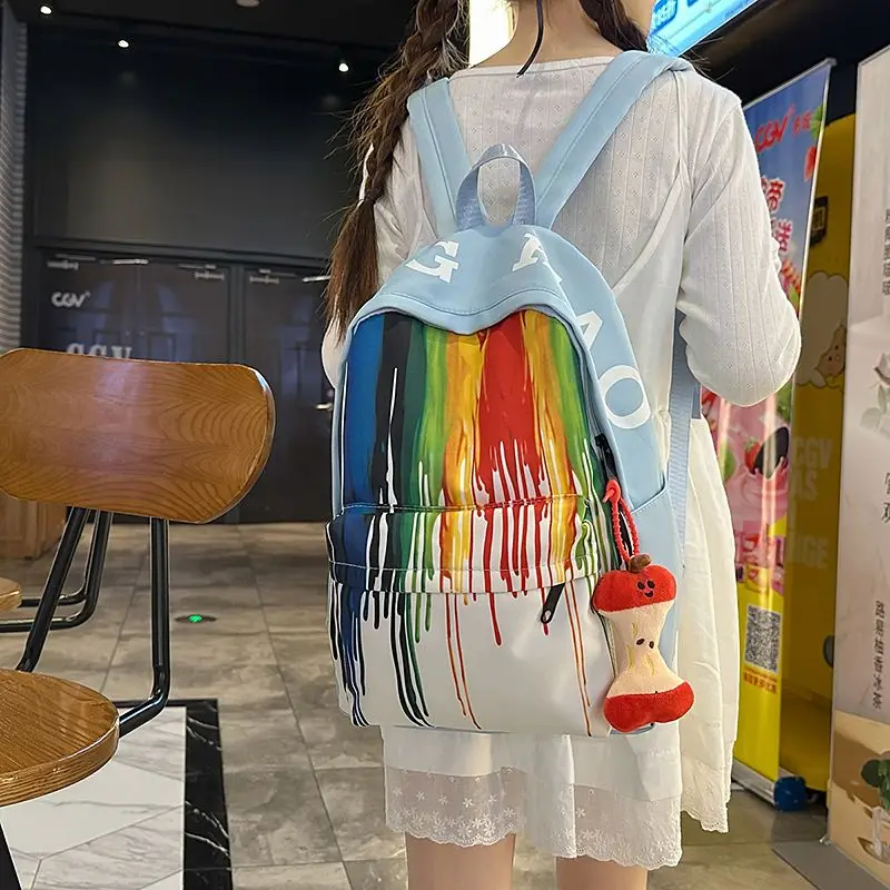 New designer painted cute bags unisex graffiti  backpack women men college students school bags light knapsack girl daypack blue