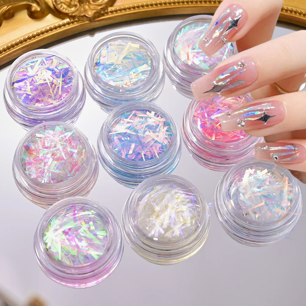 1 scatola Aurora Irregolare Nail Art Carta di vetro Paillettes Holo Iridescente Sfumatura Fiocchi Manicure Foil Decal Decorazioni Accessori