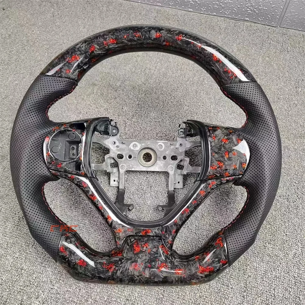 

Customized black Forged Carbon Fiber Perforated Leather red stitch steering wheel For HONDA civic 9th 2012 2013 2014 2015
