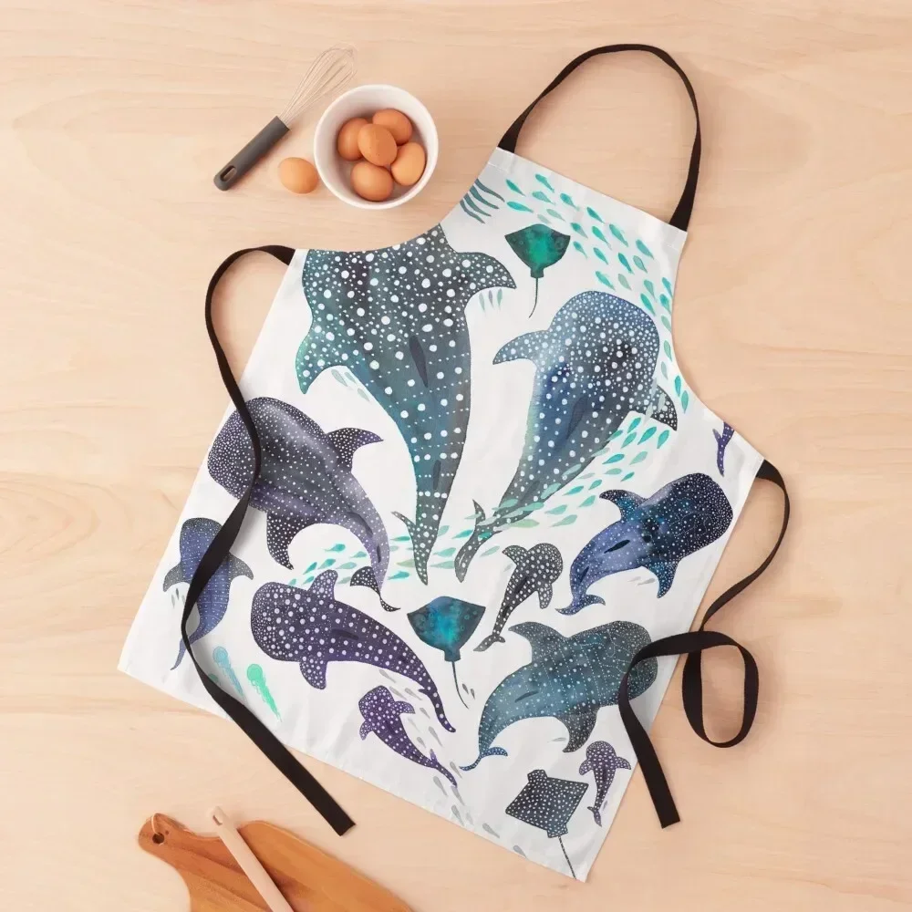 

Whale Shark, Ray & Sea Creature Play Print Apron For Woman Women's Things For Home And Kitchen Chef Uniform Women Apron