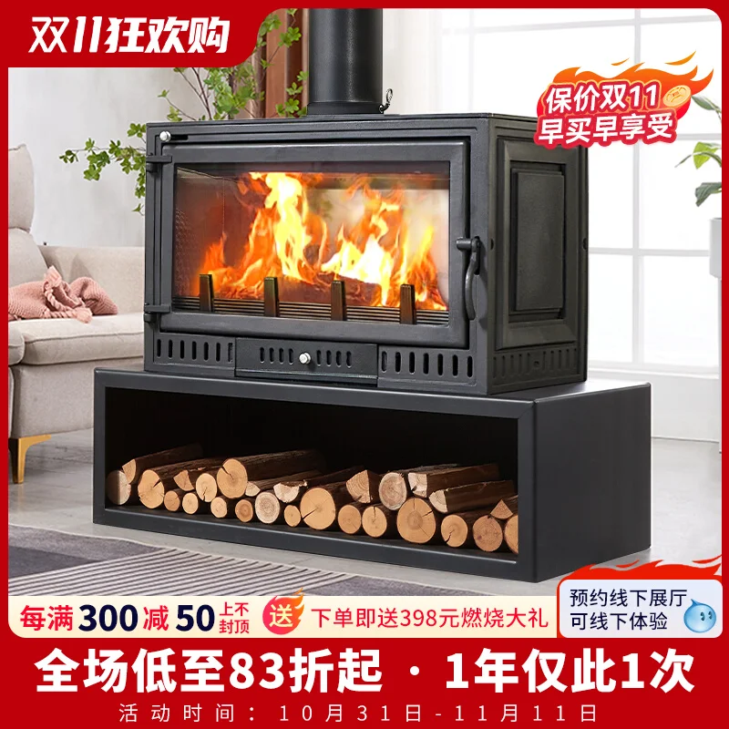 Fireplace real fire firewood rural wood burning cast iron real fire household firewood winter fire