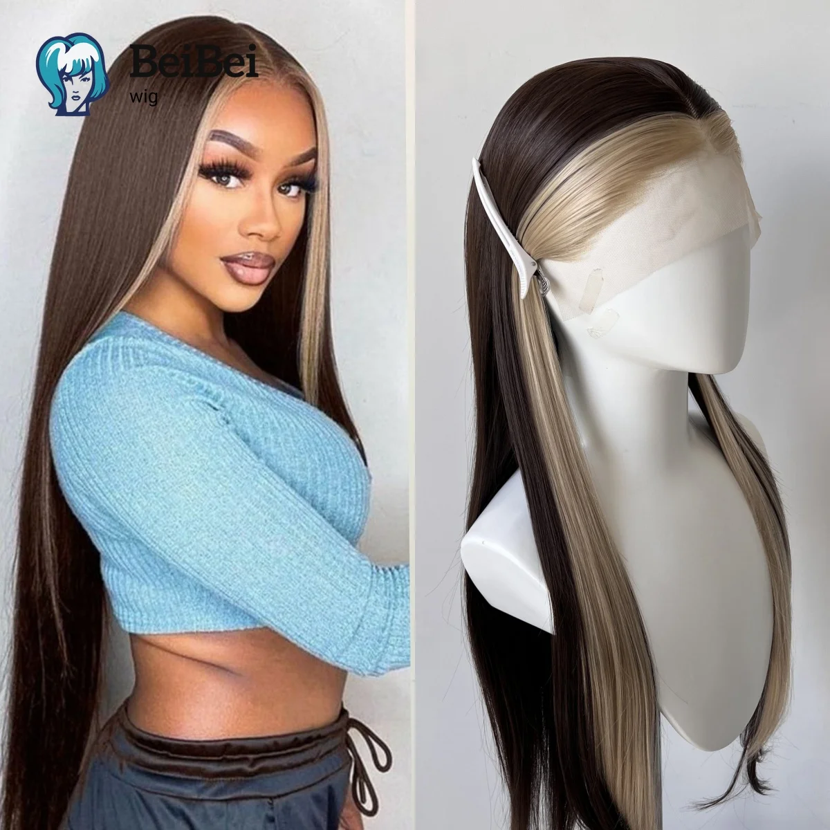 

Gold Highlight Brown Lace Front Wigs for Women 26Inch 13*4 Blonde Long Straight Synthetic Lace Wigs with High Quality Cosplay
