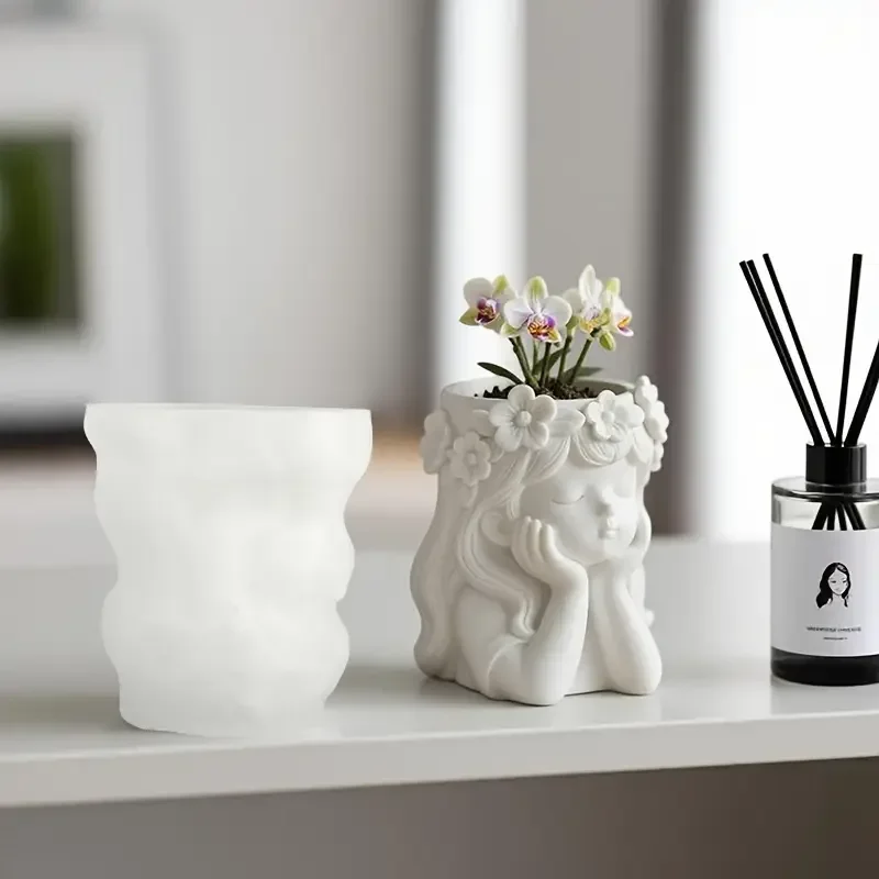 

Силиконовые формы для поделок: Девушка с венком, для изготовления подсвечников, гипсовых и бетонных изделий, а также для цветочных горшков, с коробкой для хранения