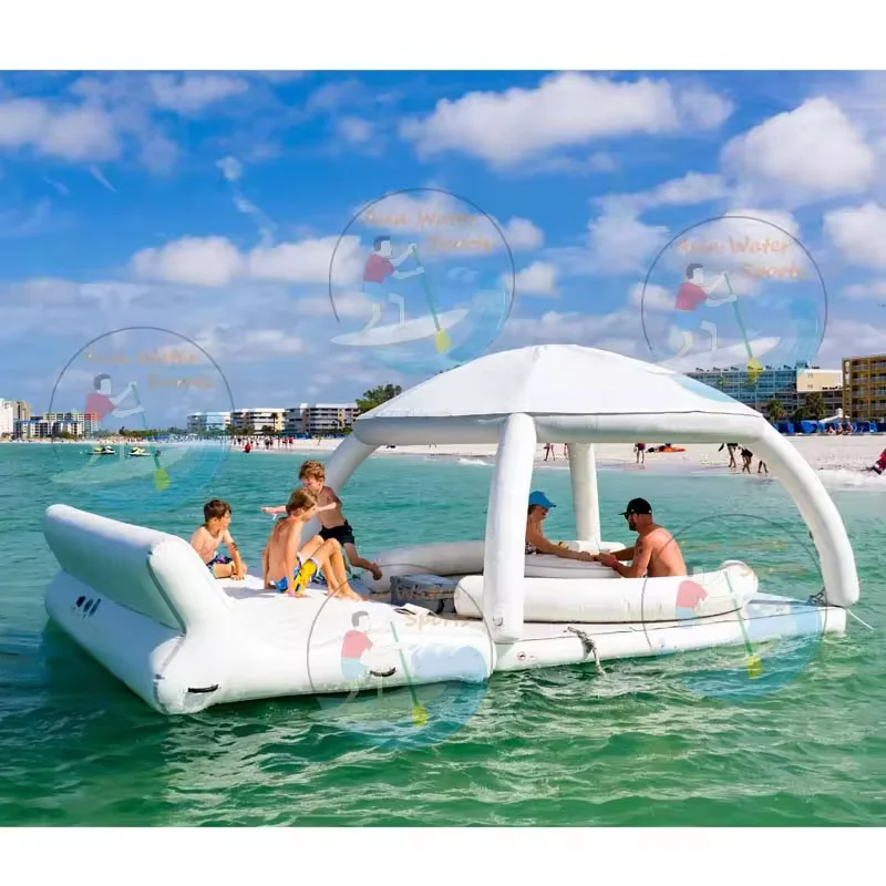 Factory price Inflatable Floating Yacht platform Dock, Water Play Equipment Inflatable Water Island Platform With Tent