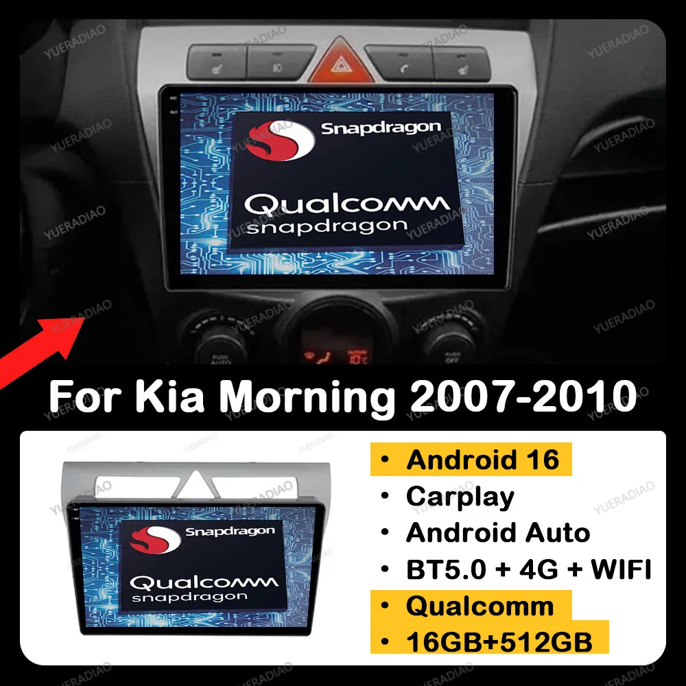 

Android 16 Car Radio For Kia Morning Picanto 2007 - 2010 Qualcomm BT 4G WIFI 2DIN QLED Multimedia Video Player Head Unit NAVI