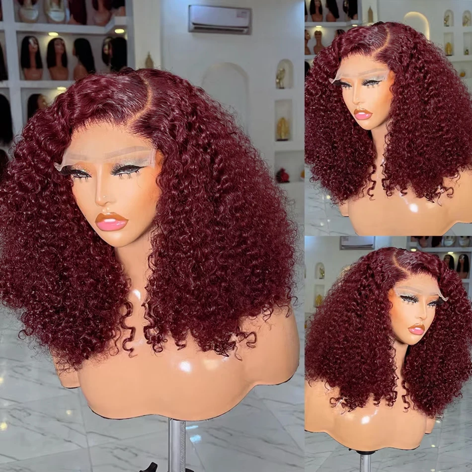 Burgundy Short Bob Wig Virgin Human Hair Red 99J 13x4 HD Lace Front Wig 220% Density Loose Deep Wave Bob Wig Lace Wigs Pre Pluck - Image 2