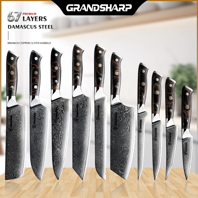 Grandsharp Professional Kitchen Knife 67 Layers Damascus Steel 10Cr15CoMov Meat Fish Fruit Bread Sliced Boning Kitchen Tools