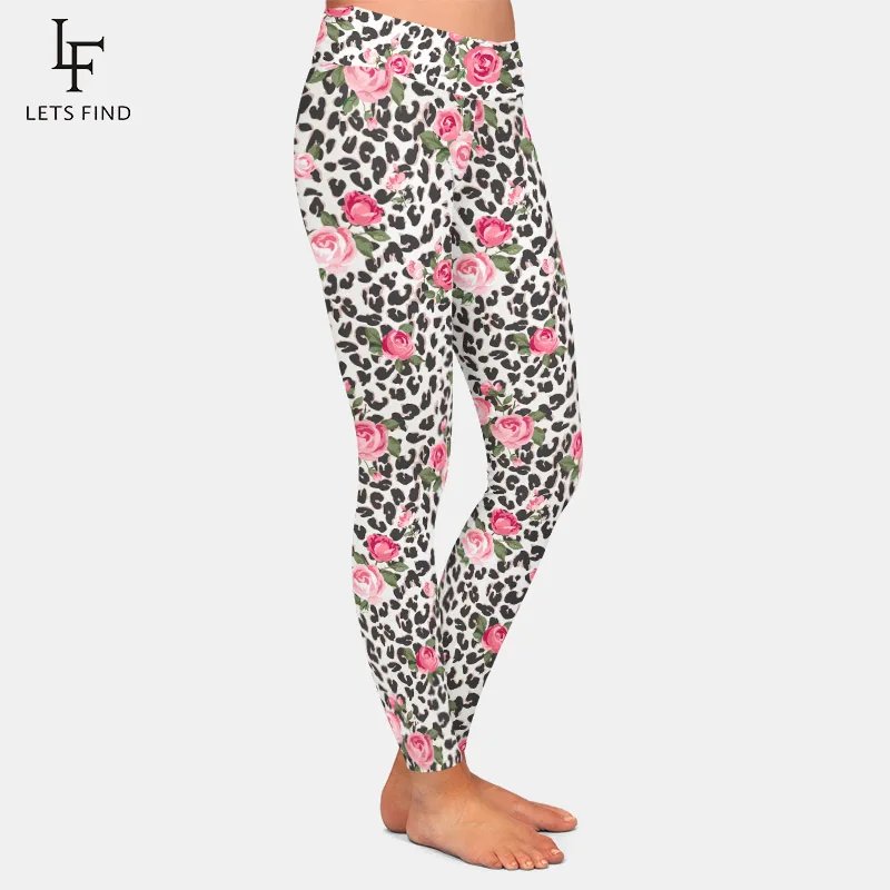 LETSFIND 3D Flowers and Leopard Prints Design Women Leggings High Waist Sexy Fitness Soft Slim Leggings