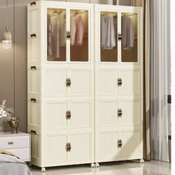 Large Capacity Foldable Storage Cabinet Bedroom Snack Storage Box Clothing Sorting Double Door Open Clothing Wardrobe Bins