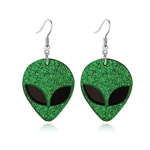 Classic Cartoon Green Alien Pendant Earrings Acrylic Alien Drop Earrings Shiny Mask Dangle Earrings for Women Jewelry Gift