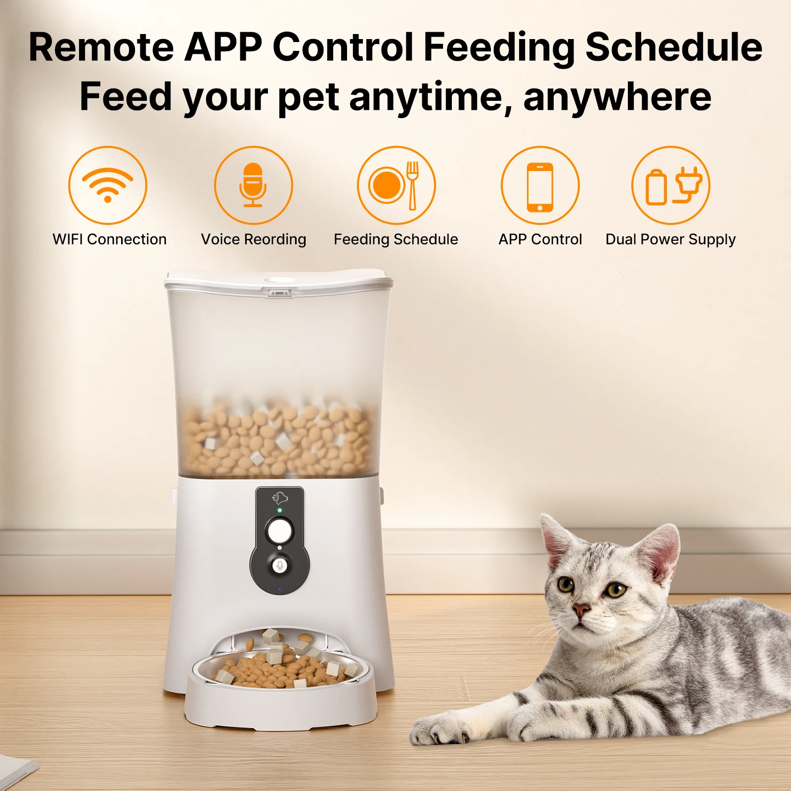 Hot Sales WiFi App Controlled Portable 5L Pet Food Bowl Feeder with Smart Auto Remote Connected Dog & Cat Feeder