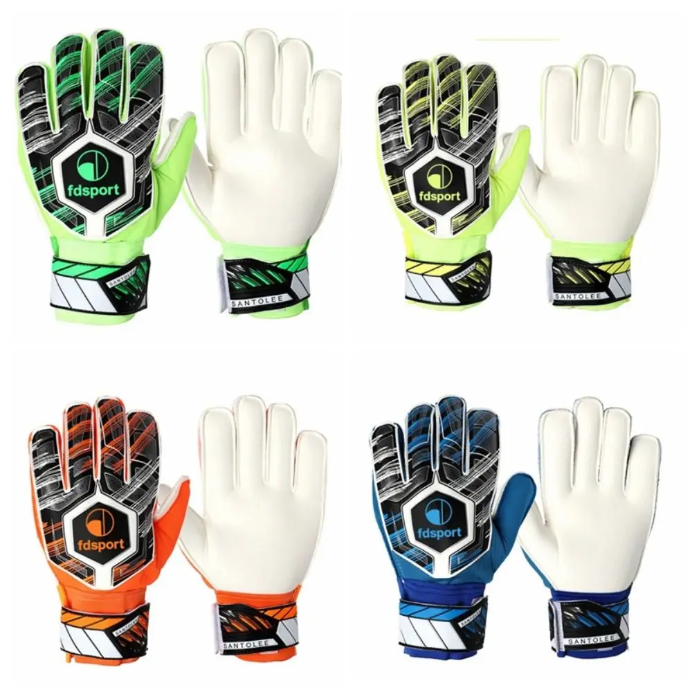 1 Pair Latex Football Goalie Gloves Protective Fingers Non-Slip Game Goalkeeper Gloves Adjustable Thickened Soccer Goalie Gloves