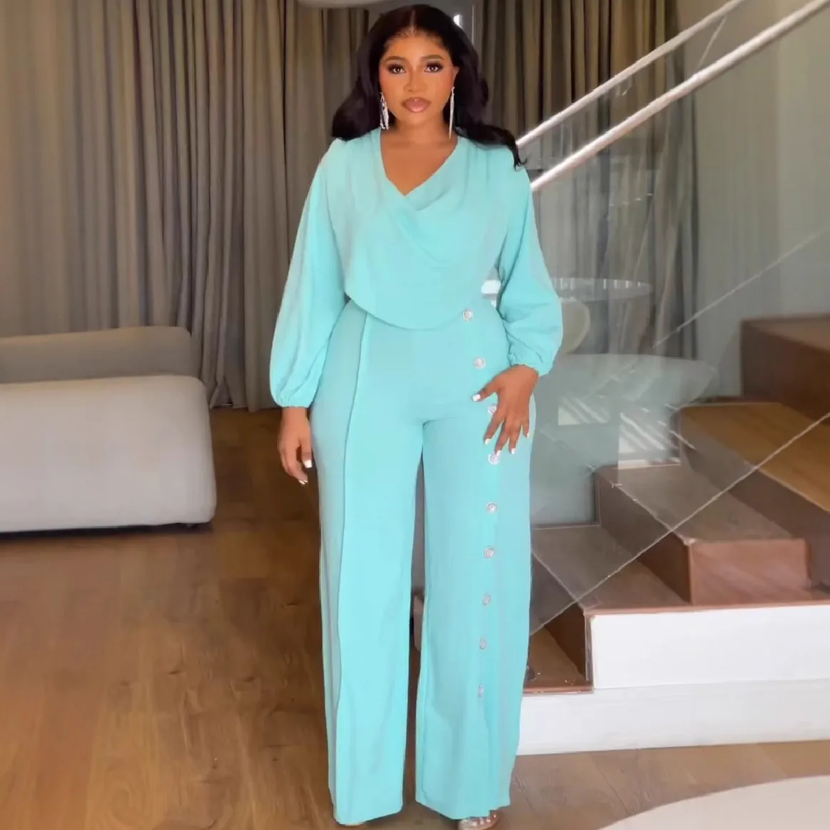 

Solid Color Women Jumpsuits For Spring Summer Long Sleeve Loose Fashion Streetwear Overalls Wide Leg Pants Trousers 2025