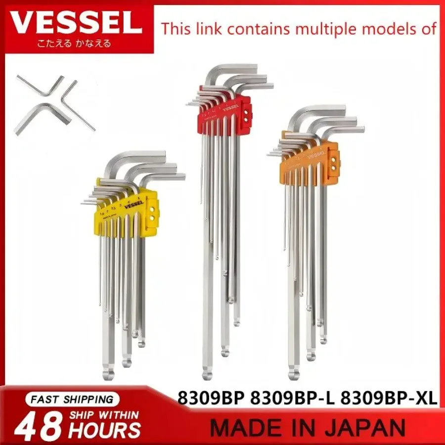 

VESSEL Japan 9-Piece Ball Head Hex Wrench Set (8309BP/L/XL) - Extended, Magnetic Tips, 38° Tilt, for DIY/Mechanic Repair