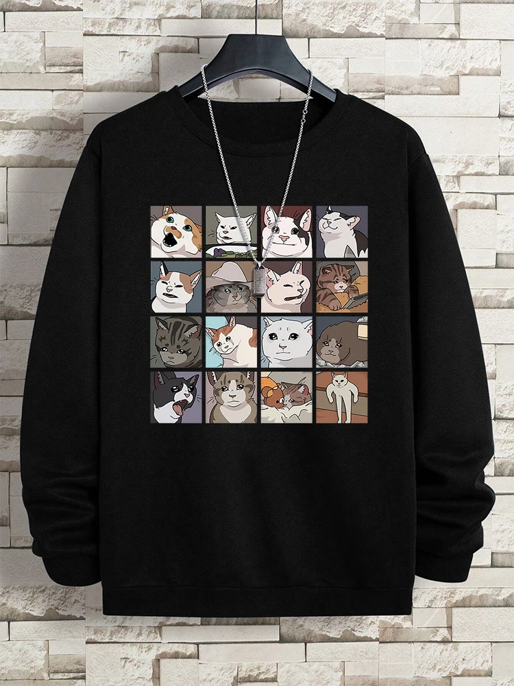 16 Sheets Meme Cats Puzzle Men Hoody O-Neck Clothes Harajuku Loose Sweatshirts Casual Oversized New Fashion Autumn Fleece Tops