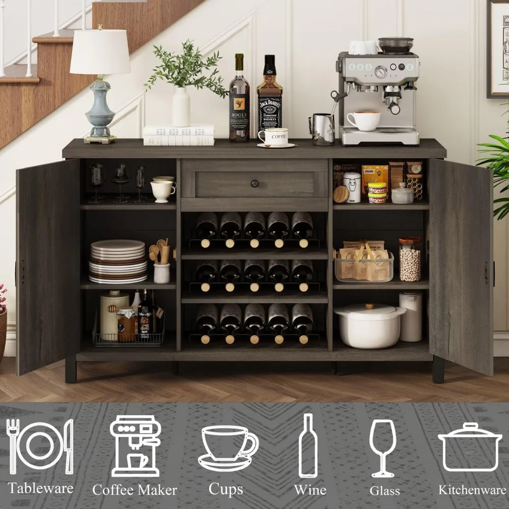 Buffets chrank mit Stauraum, industrieller Sideboard-Lagers chrank mit Schublade, Bauernhaus-Küchen schrank mit Wein regal, rustikal