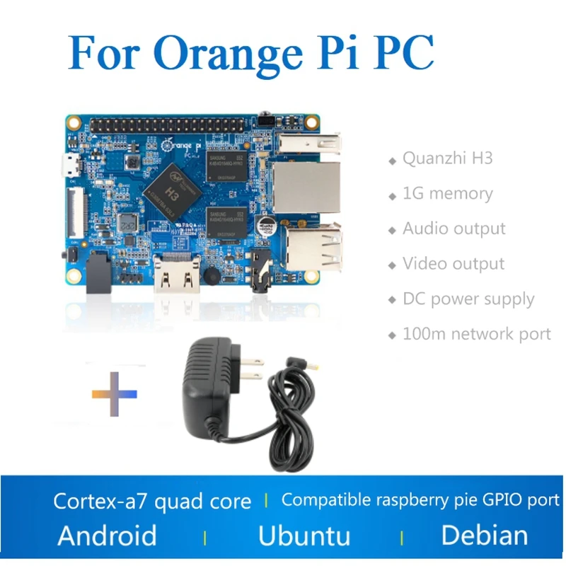 

Плата 1 ГБ DDR3 + источник питания 5 в 3 А для Orange Pi PC H3 Cortex-A7 Quad Core Run Android4.4/Ubuntu/Debian US Plug