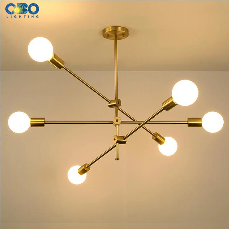 Nordic Pendant Lamp Iron Gold E27 LED Modern Indoor Lighting Luxurious 4/6/8 Heads for Living Room Decor Loft Pendant Lights