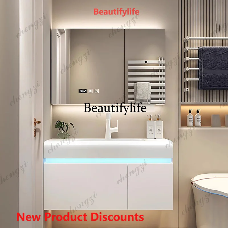 Muebles de Baño Vintage H Light, Muebles de Baño Blancos con Espacio de Almacenamiento, Armario con Espejo, Tocador