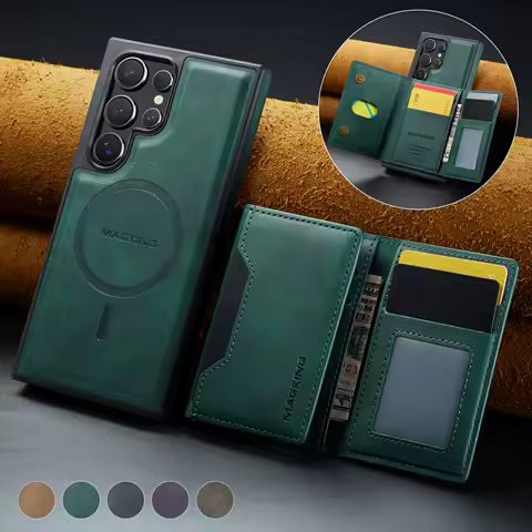 2 In 1 Magsafe Wallet Leather Phone Case For Samsung Galaxy S25 S24 S23 S22 S21 Ultra Plus S20 FE Magnetic Card Holder Cover