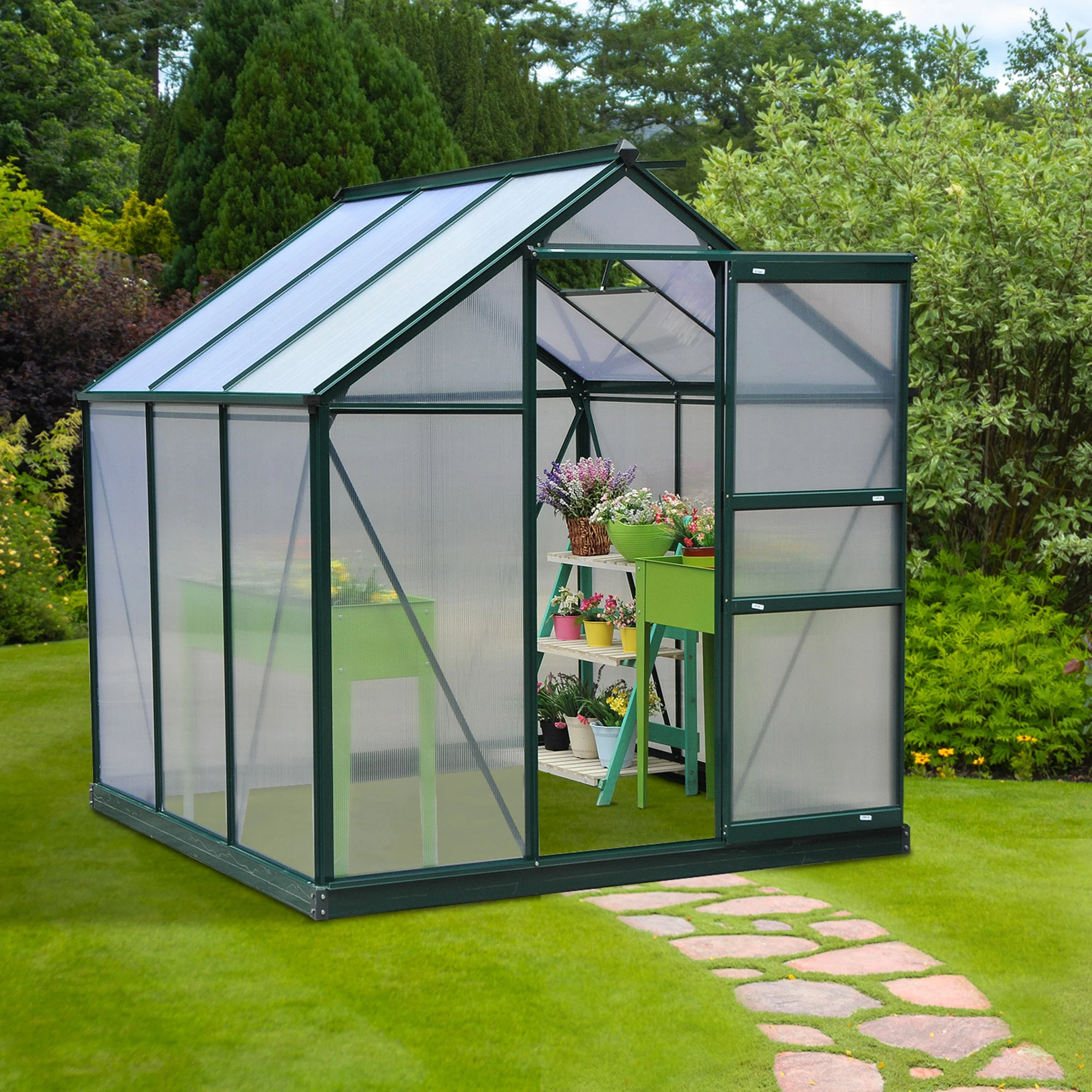 6' x 6' x 7 Greenhouse Aluminum Frame Walk-In Outdoor Plant Garden Polycarbonate