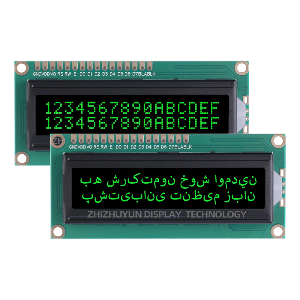 Tela LCD do caráter farsi, filme do preto do Btn, letras alaranjadas, línguas múltiplas, caráteres 16X2 da matriz do ponto, 64,5*14,5 milímetros