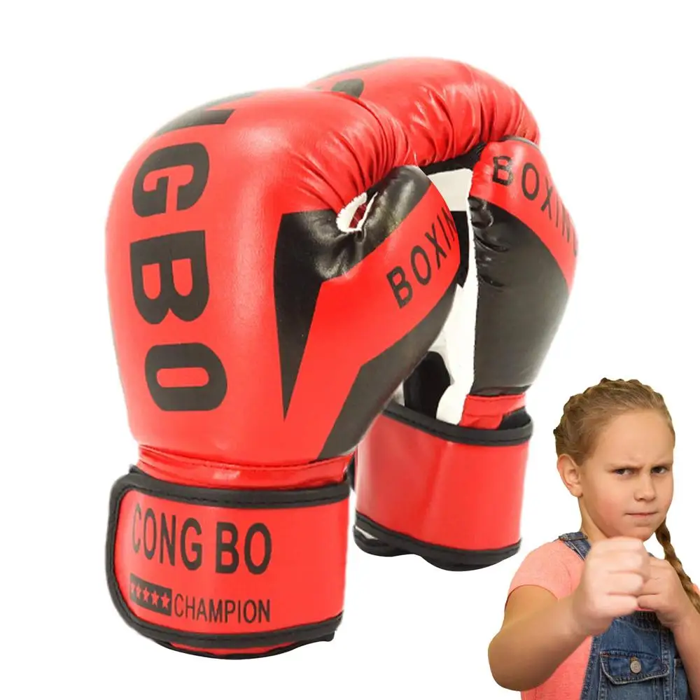 1 Paar Schlagtraining Workout Kampf Übungshandschuhe Kinder Leder Boxhandschuhe Kinder Kinder Zug Turnhalle Handschuh Handschutz – Detail 2