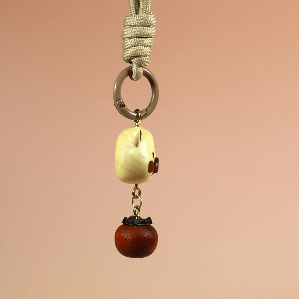 Natural Wood Pig Persimmon Pendant Keychain Cute Creative Bag Hanging Decor Lucky Design Gift Car Ornament