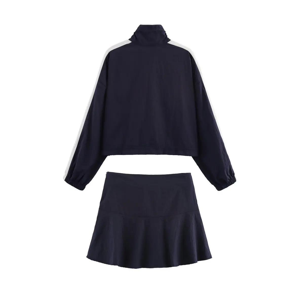 2026 Women's Patchwork Zipper Sports Short Jacket Coats Lady Stripe Side Adjustable Waist Skirt Pants 2 Pcs Sets Outfit Suits