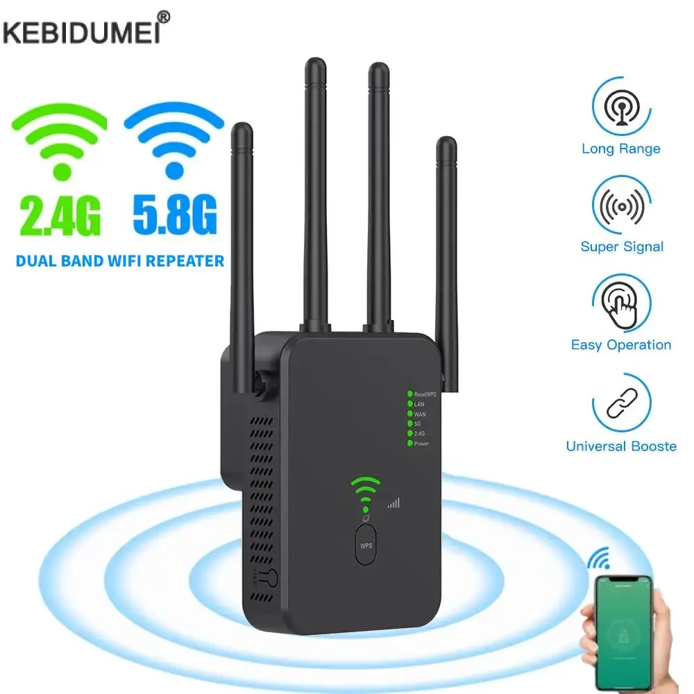 1200Mbps Wireless WiFi Repeater WIFI Range Extender WiFi Signal Booster 5G 2.4G Dual-band Network Amplifier WiFi Router