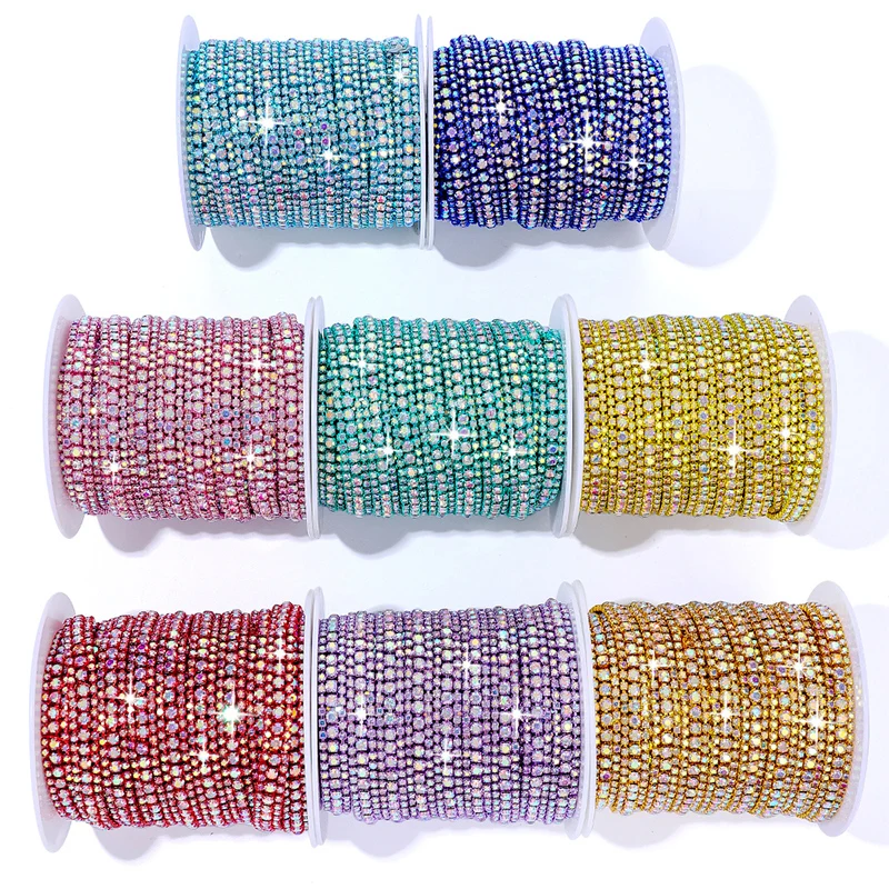 QIAO 1 Yard/3 Yards 9mm Glitzer-Kristall-Strass-Kettenband zum Aufnähen für DIY-Kleidung, Bastelarbeiten und Strass-Kettenbänder – Detail 5