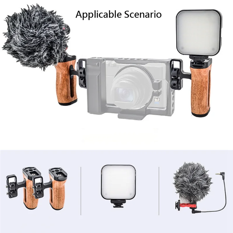 

Camera Cage Left/Right Side Hand Grip For Photo Expand Cage Wooden Handle Grip Cold Shoe For Mic Video Light