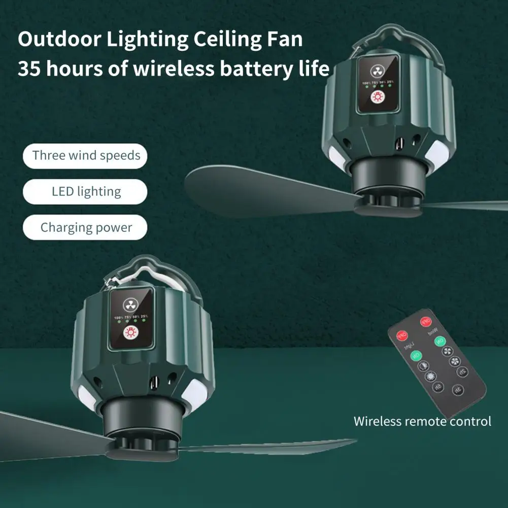 Camping Lantern Fan Power Bank Function 3 Gears Removal Blades USB Rechargeable Remote Control Camp Light Fan Outdoor Supplies