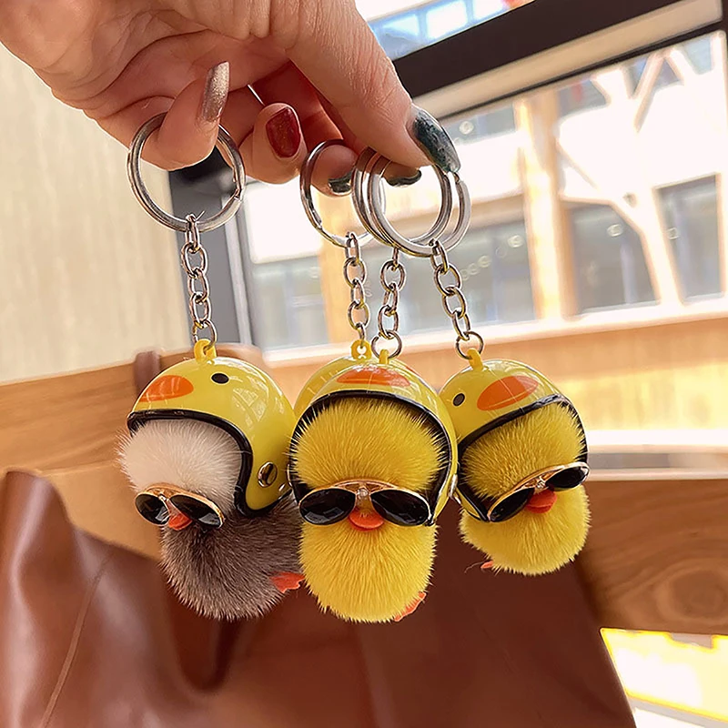 Cute Plush Little Yellow Duck Cartoon Keychain Bag Ornaments Car Trinket Plush Toy Phone Hanging Accessories