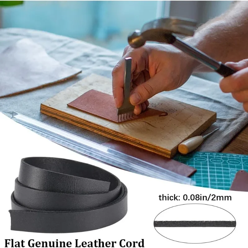 3 Roll 15mm Wide Flat Leather Cord Genuine Leather Strip 2mm Thick Black Leather Strap Cowhide String Braiding Thread Rope