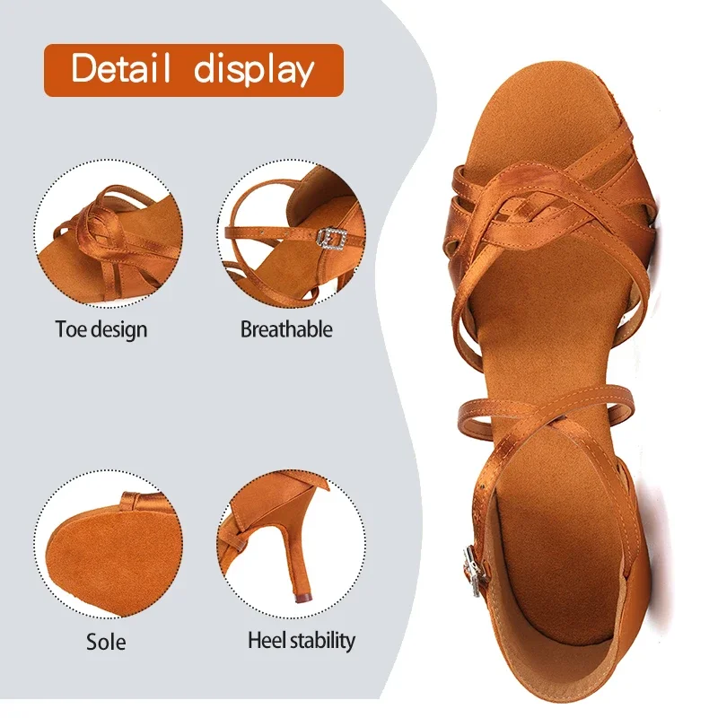 Женские туфли для латиноамериканских танцев, Обувь для бальных танцев, танго, замшевая подошва, шелковая искусственная сальса, танцевальные туфли для дам