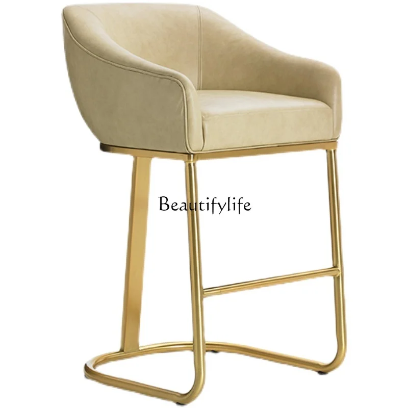 

Modern American Light Luxury Stainless Steel Metal Leather Bar Chair Nordic Home Backrest High Chair