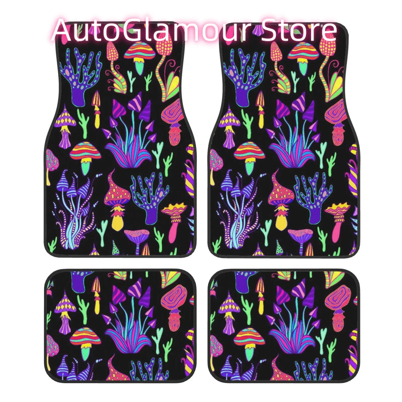 4 Piece Set of Psychedelic Magic Mushroom Car Floor Mats Suitable for All Car Floor Mats Both Front and Rear Feet