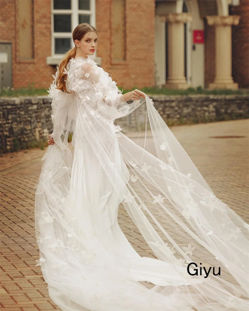 Giyu Fairy Followers Wedding Dress For Woman V-Neck Pleat Tulle Shoulders Floor-length Vestidos Novias Boda Bridal Gown