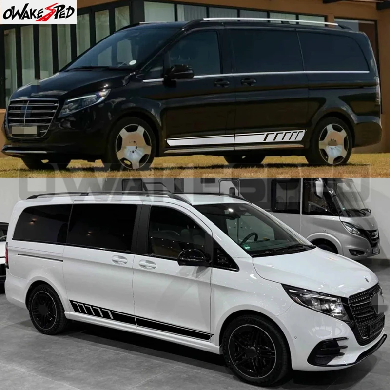 

2PCS Racing Side Stripes Decor Stickers For Mercedes V Class Vito Viano Car Door Side Skirt Vinyl Decals Auto Body Accessories