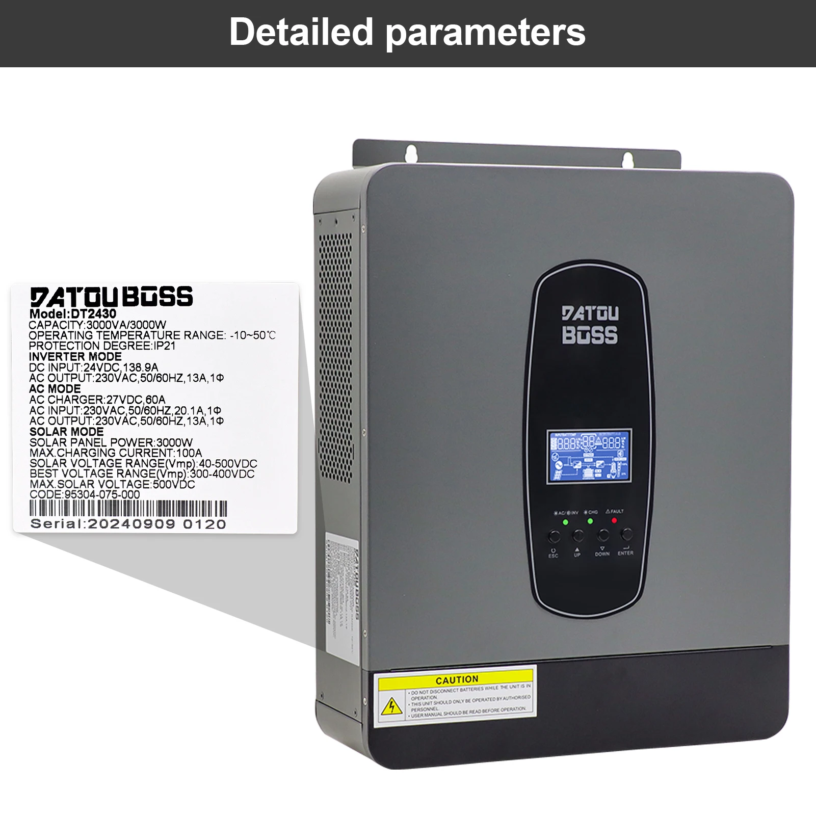 DATOUBOSS solární hybridizace invertor 3000W 24v na 220v čistý sinus konvertor LCD displej daleký ovládání MPPT 55-450V stejnosměrný 50/60hz inverte