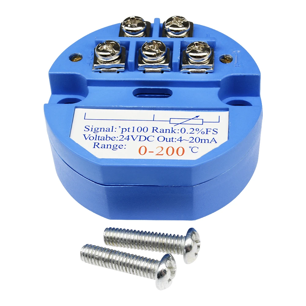 ตัวแปลงสัญญาณเซ็นเซอร์วัดอุณหภูมิแบบ PT100 เป็น 4-20mA ช่วง 0-200 องศา ใช้ไฟ DC 24V แบบต้านทานความร้อน