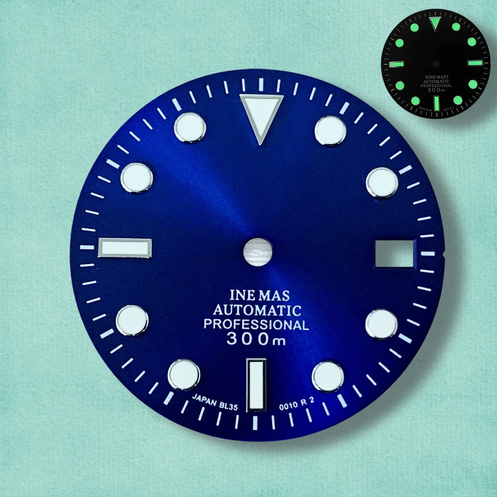 28.5 مللي متر S شعار SUB أمة الله الهاتفي صالح NH35/NH36 الحركة اليابانية الأخضر مضيئة ساعة عالية الجودة تعديل الملحقات