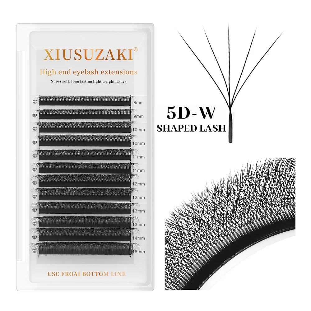 XIUSUZAKI 5D W-vormige wimpers Bloom Automatische bloei Premade Fans Wimpers Extensions Zacht licht Individuele valse wimpers