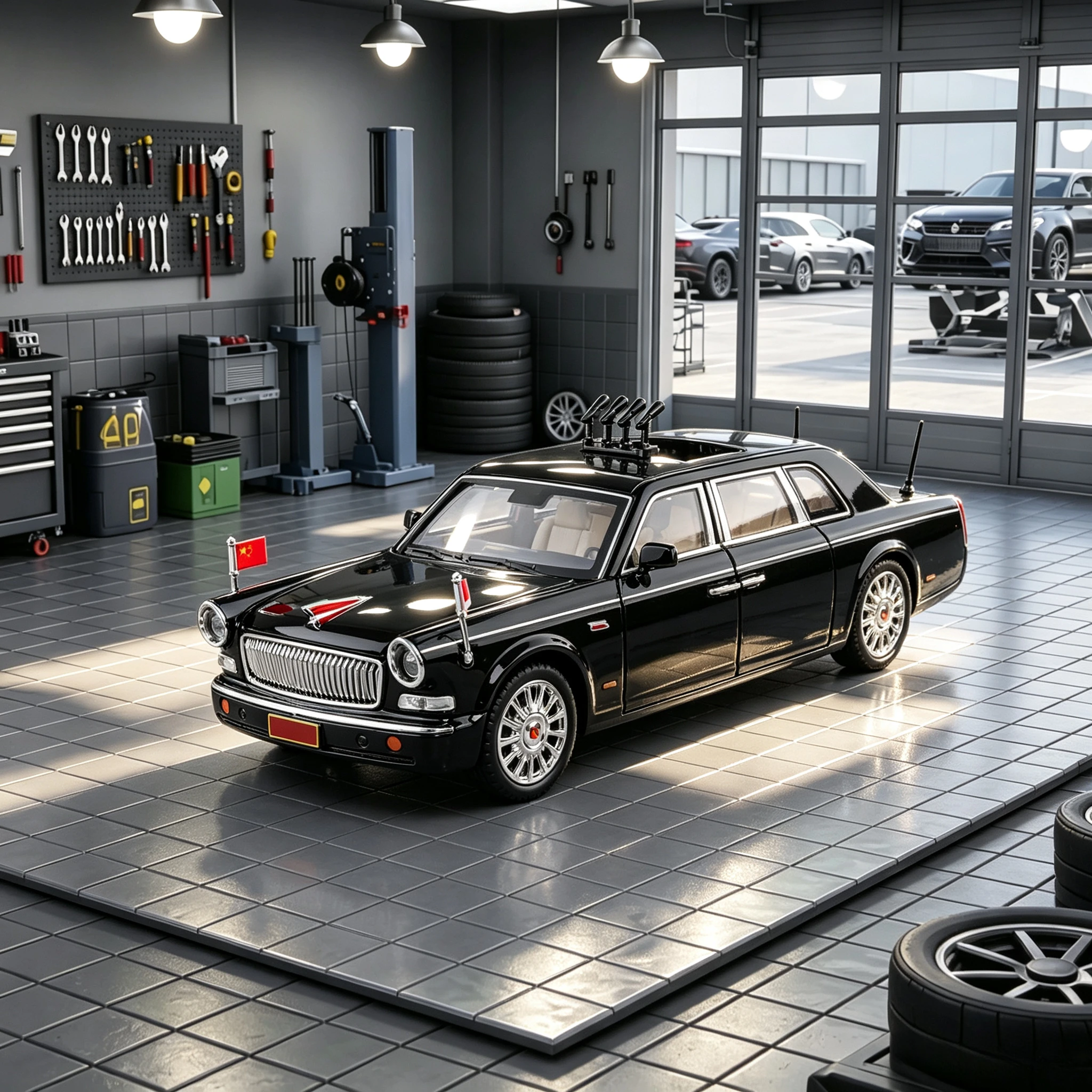 1:24 Hongqi Alloy Limousine Luxy Car Model Diecasts Metal Parade Vehicles Car Model Simulation Sound and Light Kids Toys Gift